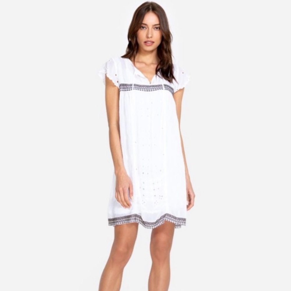 Johnny Was Daisy Cap-Sleeve Eyelet White Shift Dress